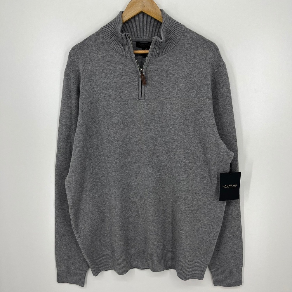 Lachlan Mens XXL Quarter Zip Sweater Heather Gray‎ British Inspired New NWT